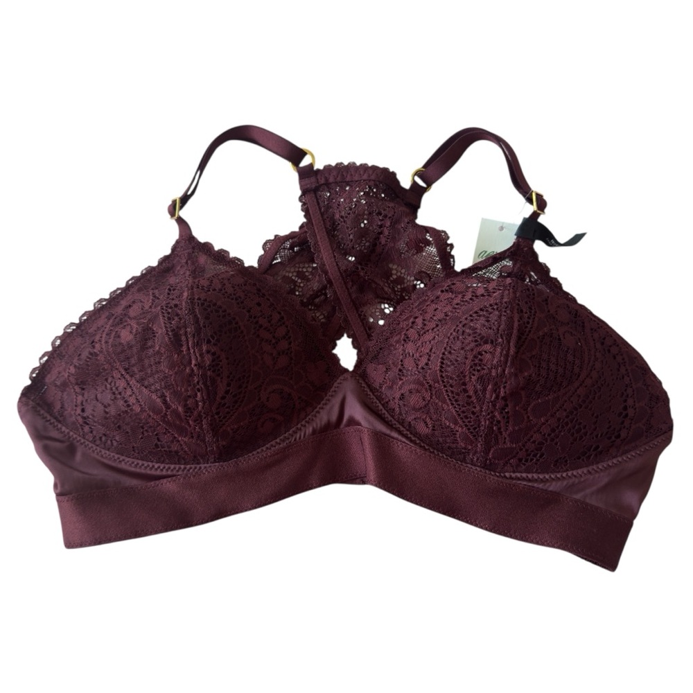 Aerie Real Power Wireless Push Up Paisley Lace Bra In Royal Berry Size 34C